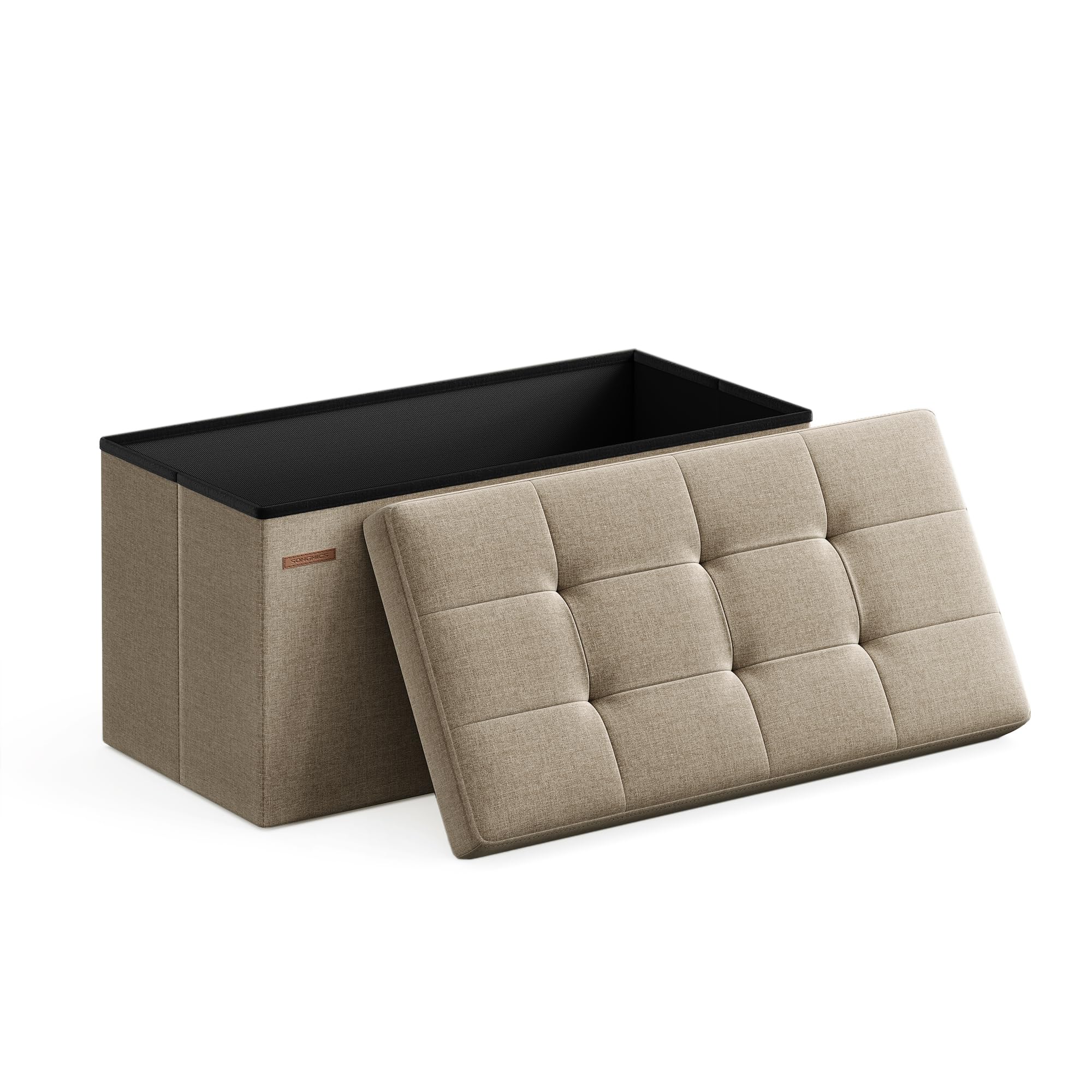 SONGMICS MAZIE Collection - 43 Inches Folding Storage Ottoman Bench, Ottoman Foot Rest, End of Bed Bench, Storage Chest, Load 660 lb, for Living Room, Bedroom, Entryway, Dark Gray ULSF77K