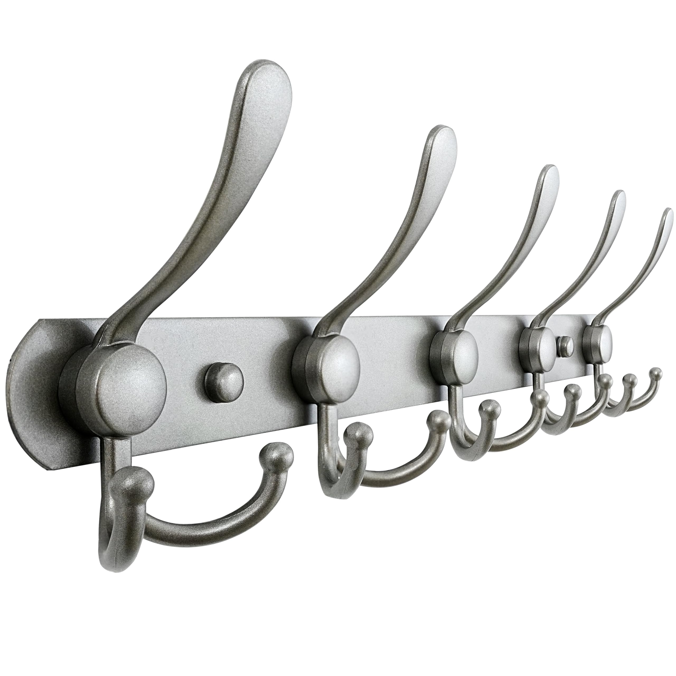 Dseap Coat Rack Wall Mounted - 5 Tri Hooks, Heavy Duty, Stainless Steel, Metal Coat Hook Rail for Coat Hat Towel Purse Robes Mudroom Bathroom Entryway (Black, 2 Packs)