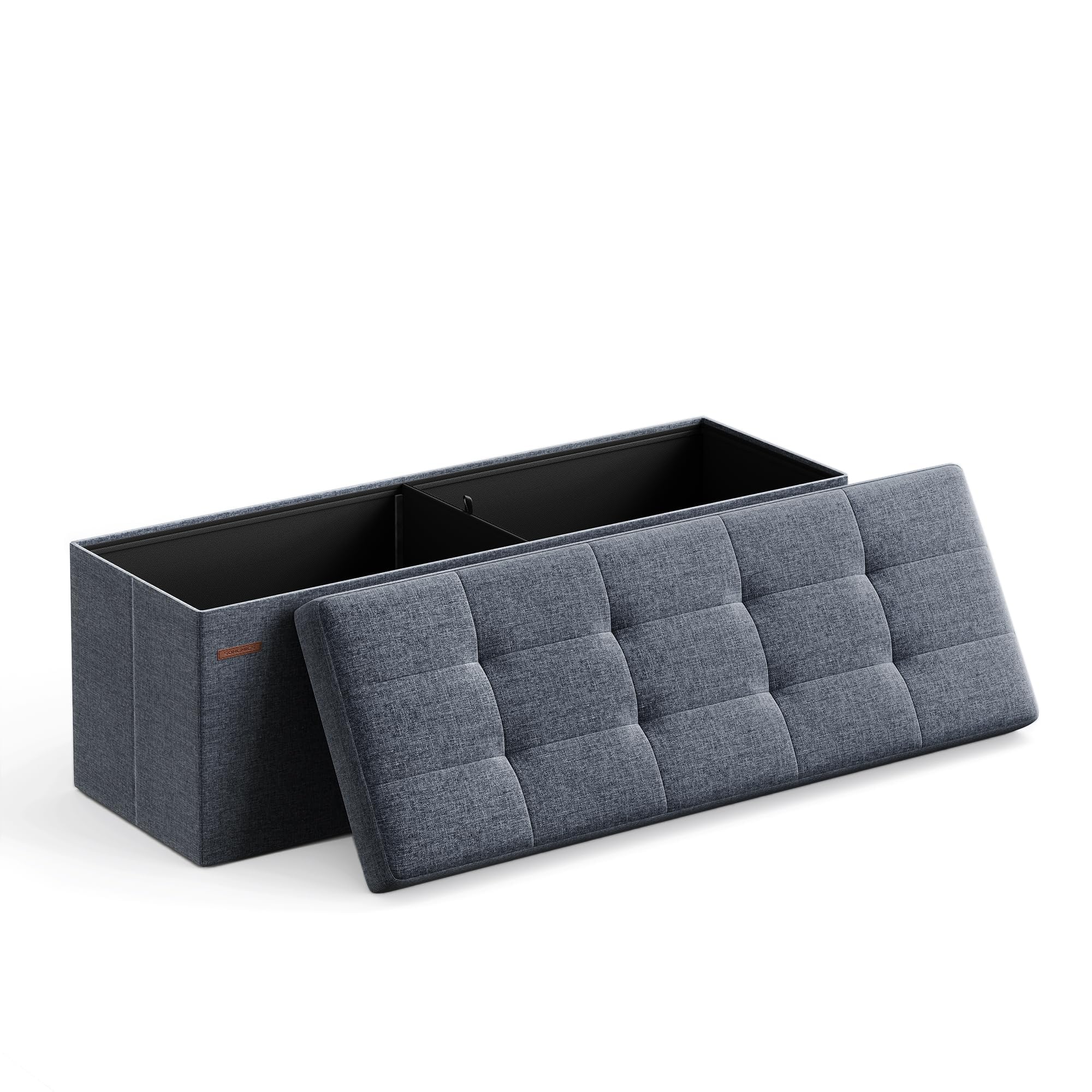 SONGMICS MAZIE Collection - 43 Inches Folding Storage Ottoman Bench, Ottoman Foot Rest, End of Bed Bench, Storage Chest, Load 660 lb, for Living Room, Bedroom, Entryway, Dark Gray ULSF77K