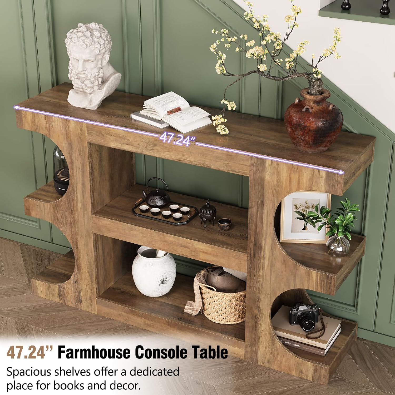 Tohomeor Console Tables for Entryway 47.24-Inch, Wooden Sofa Table Behind The Couch, Farmhouse Wooden Entry Foyer Tables for Entrance Hallway Living Room Home, Retro Brown