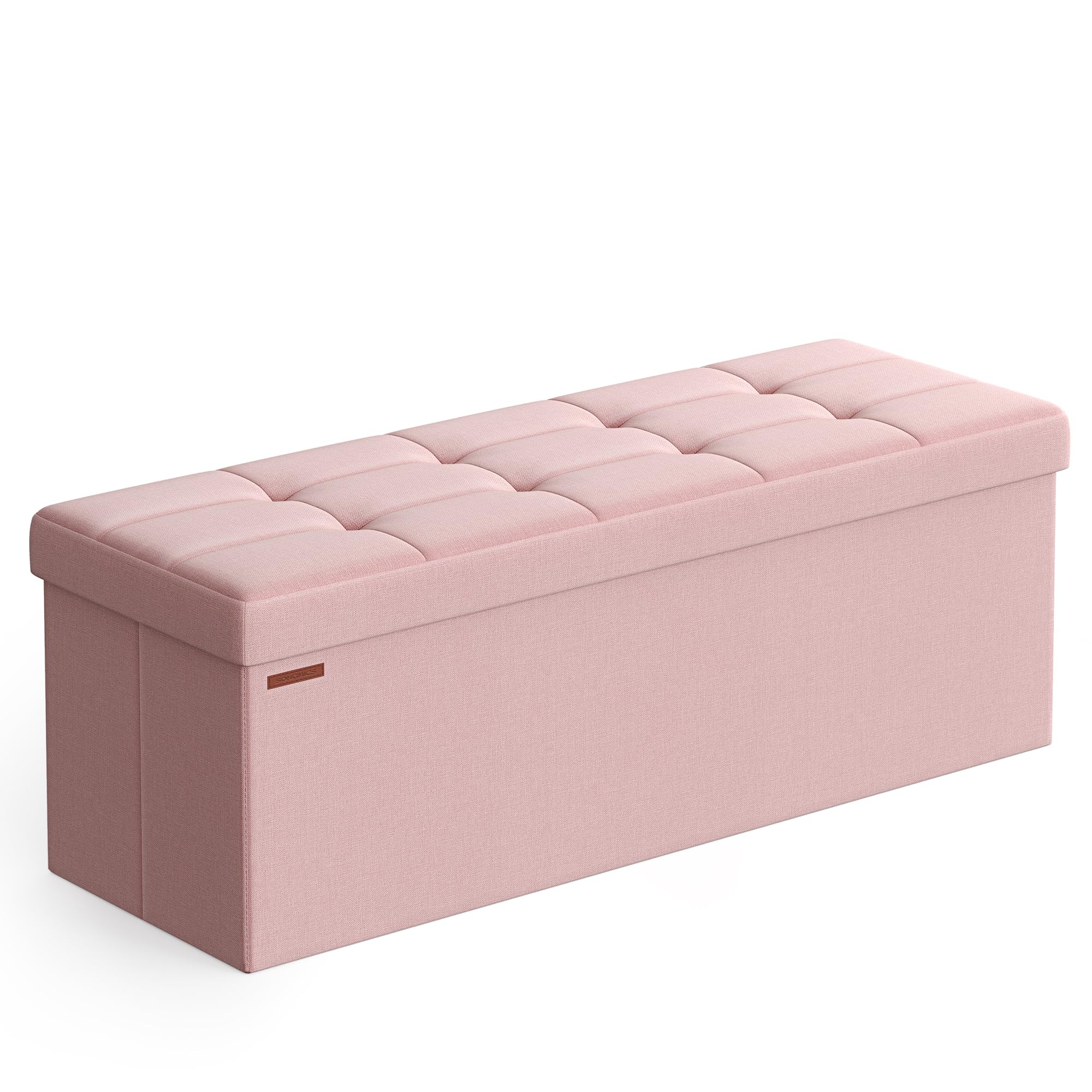 SONGMICS MAZIE Collection - 43 Inches Folding Storage Ottoman Bench, Ottoman Foot Rest, End of Bed Bench, Storage Chest, Load 660 lb, for Living Room, Bedroom, Entryway, Dark Gray ULSF77K
