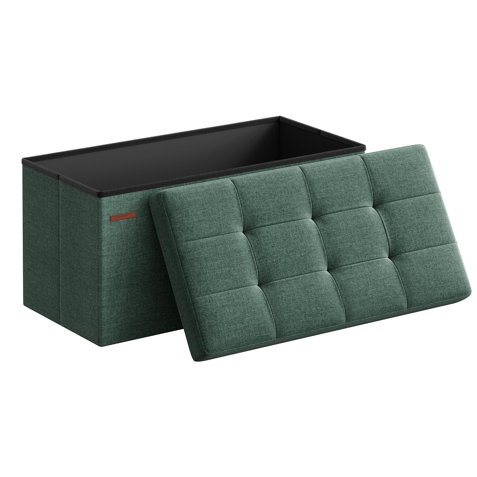 SONGMICS MAZIE Collection - 43 Inches Folding Storage Ottoman Bench, Ottoman Foot Rest, End of Bed Bench, Storage Chest, Load 660 lb, for Living Room, Bedroom, Entryway, Dark Gray ULSF77K
