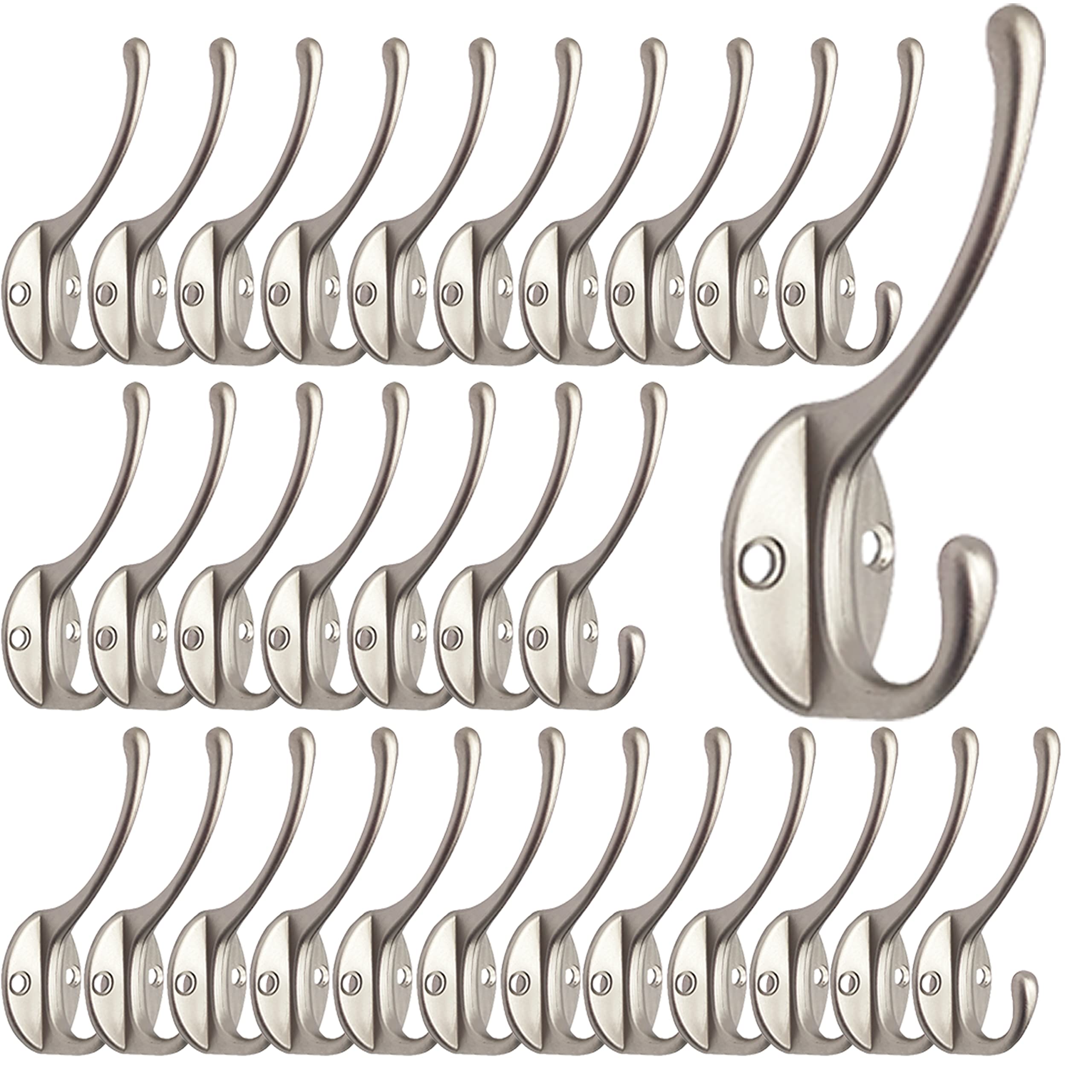 IBosins 10 Pack Dual Coat Hooks Wall Mounted with 40 Screws Retro Double Hooks Utility Black No Rust Hooks for Coat, Scarf, Bag, Towel, Key, Cap, Cup, Hat (Black)