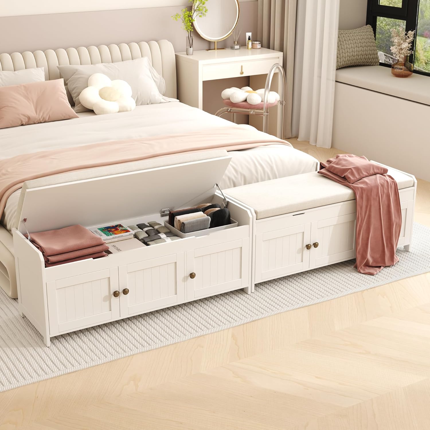 HOMEFORT 41.3" Shoe Bench with Lift Top Storage, Entryway Bench with Cushioned Seat, Wooden End of Bed Bench, Shoe Cabinet Bench with Hidden Storage Space, for Bedroom, Hallway,White