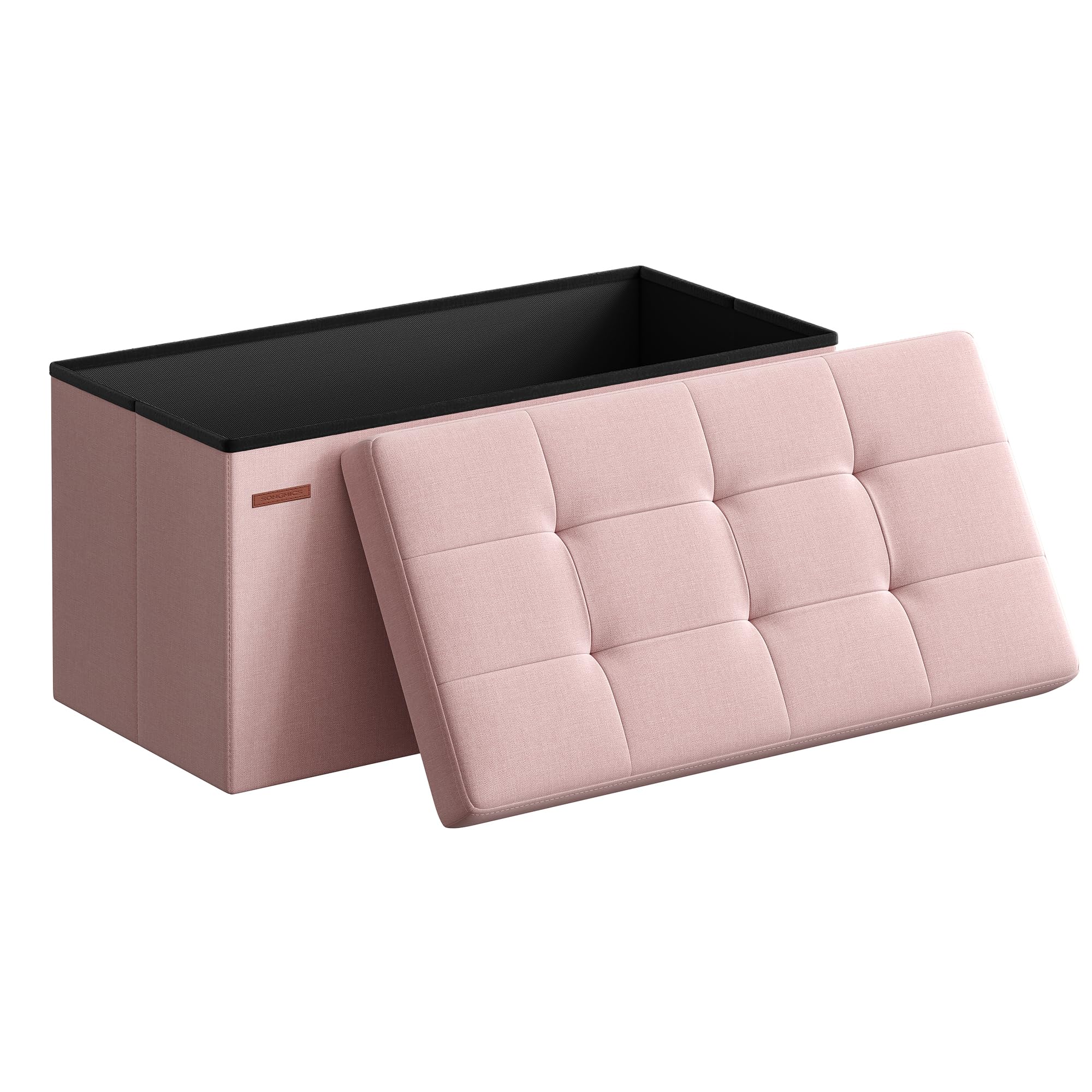SONGMICS MAZIE Collection - 43 Inches Folding Storage Ottoman Bench, Ottoman Foot Rest, End of Bed Bench, Storage Chest, Load 660 lb, for Living Room, Bedroom, Entryway, Dark Gray ULSF77K