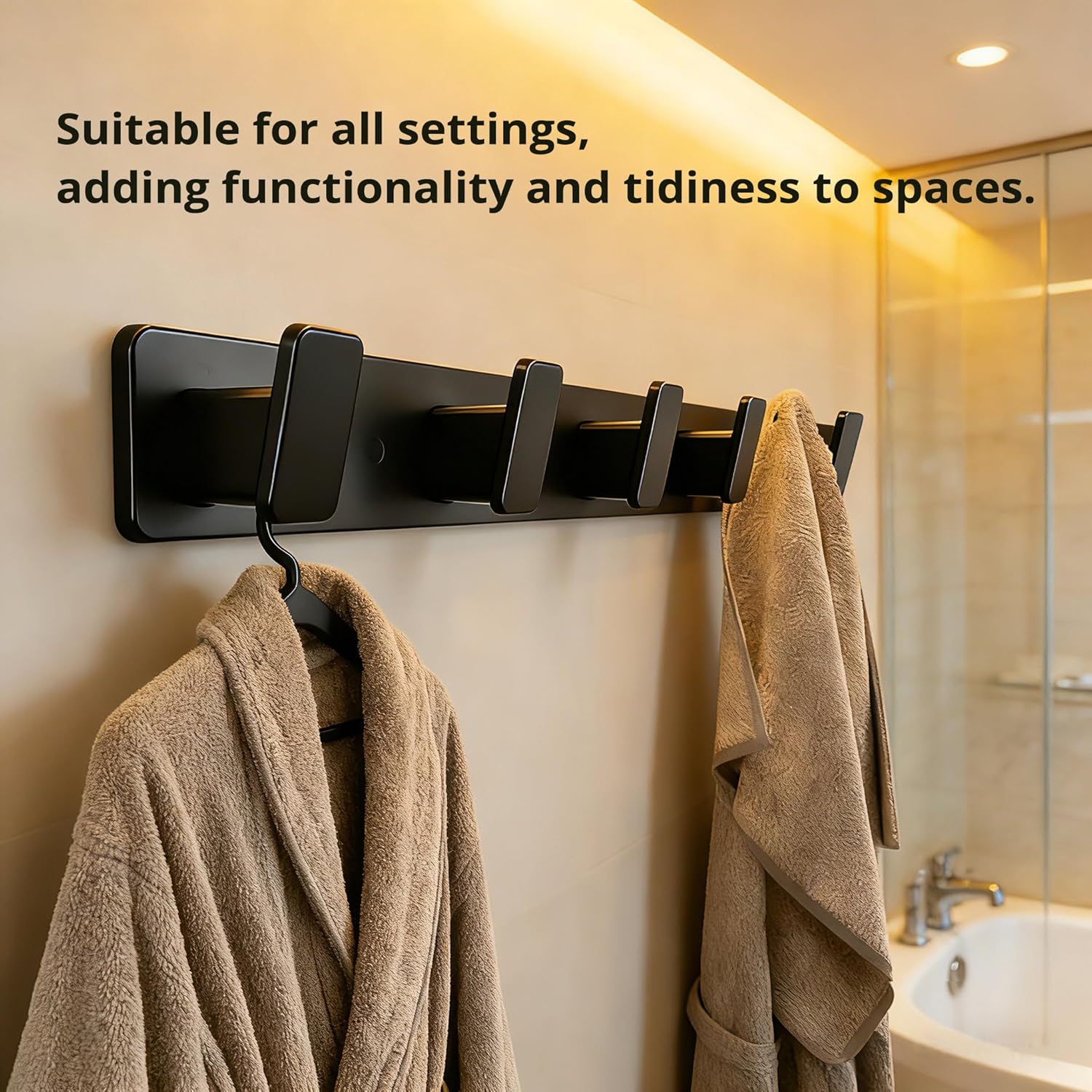 Artilife Wall Mounted Coat Rack 17.4 Inch, 6 Snag-Free ABS Hooks Protect Clothes, Heavy Duty Metal Rail with Adhesive or Screw Installation, Entryway Hanger for Jackets, Hats, Towels (1 Pack)