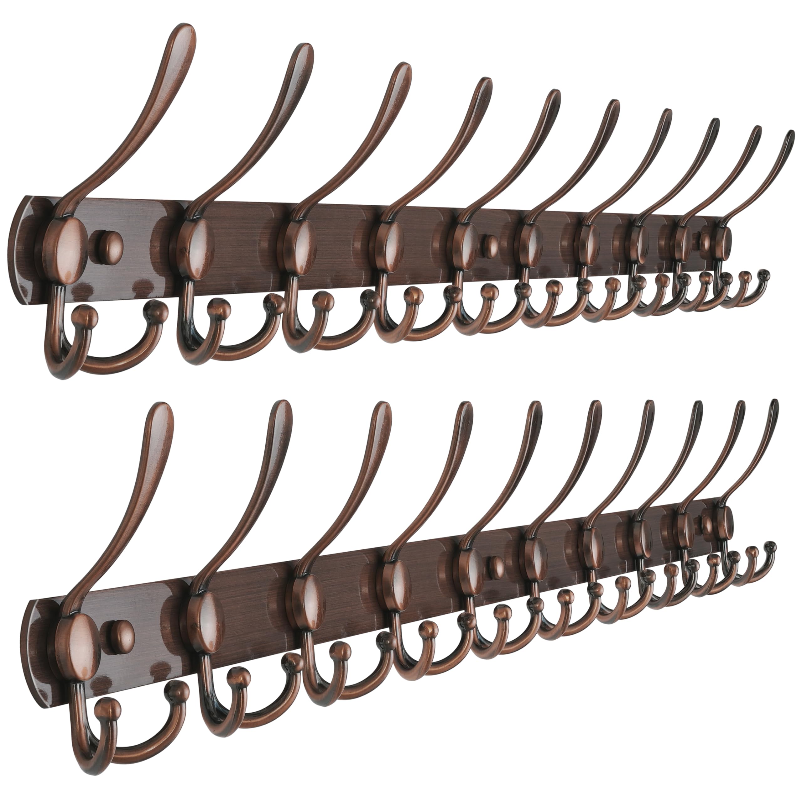 Dseap Coat Rack Wall Mounted - 5 Tri Hooks, Heavy Duty, Stainless Steel, Metal Coat Hook Rail for Coat Hat Towel Purse Robes Mudroom Bathroom Entryway (Black, 2 Packs)