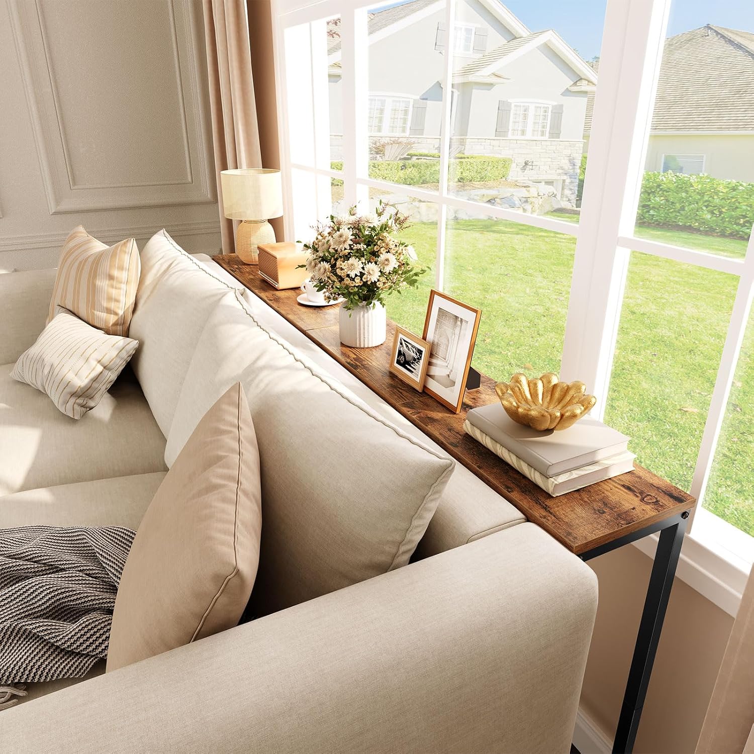 HOOBRO Narrow Console Table, 29.5" Small Entryway Table, Thin Sofa Side Display Table, for Hallway, Bedroom, Living Room, Foyer, Rustic Brown and Black BF75XG01