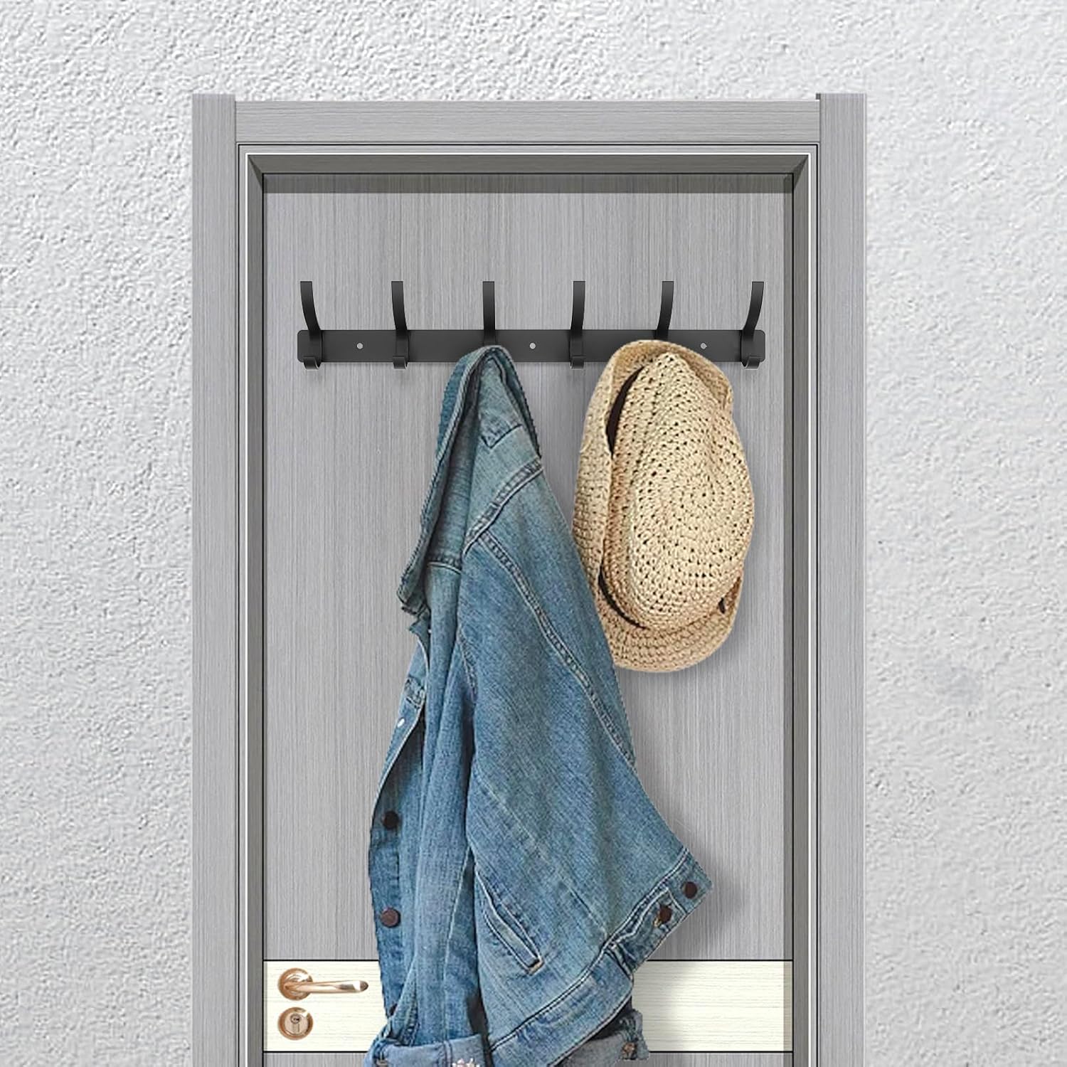 Coat Rack Wall Mounted,6 Coat Hooks for Hanging Coats,Metal Double Hook Rack Hook Rail,Coat Rack with Hooks,Wall Mount Coat Hanger for Hat Towel Purse Robes (2 Pack Black, 6 Hooks)