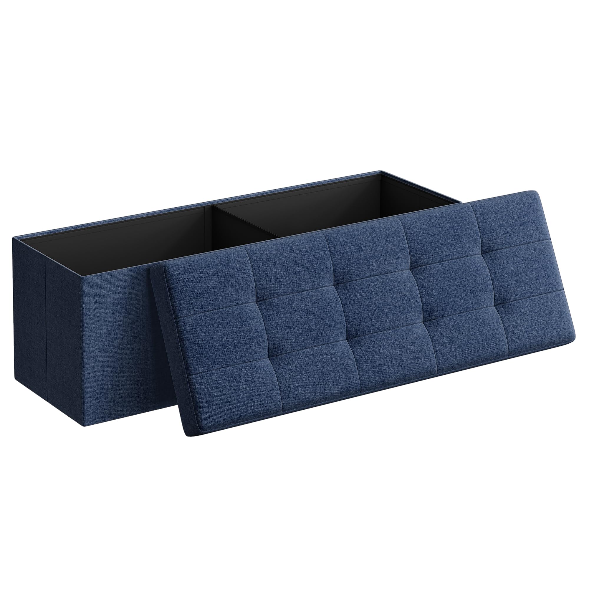 SONGMICS MAZIE Collection - 43 Inches Folding Storage Ottoman Bench, Ottoman Foot Rest, End of Bed Bench, Storage Chest, Load 660 lb, for Living Room, Bedroom, Entryway, Dark Gray ULSF77K