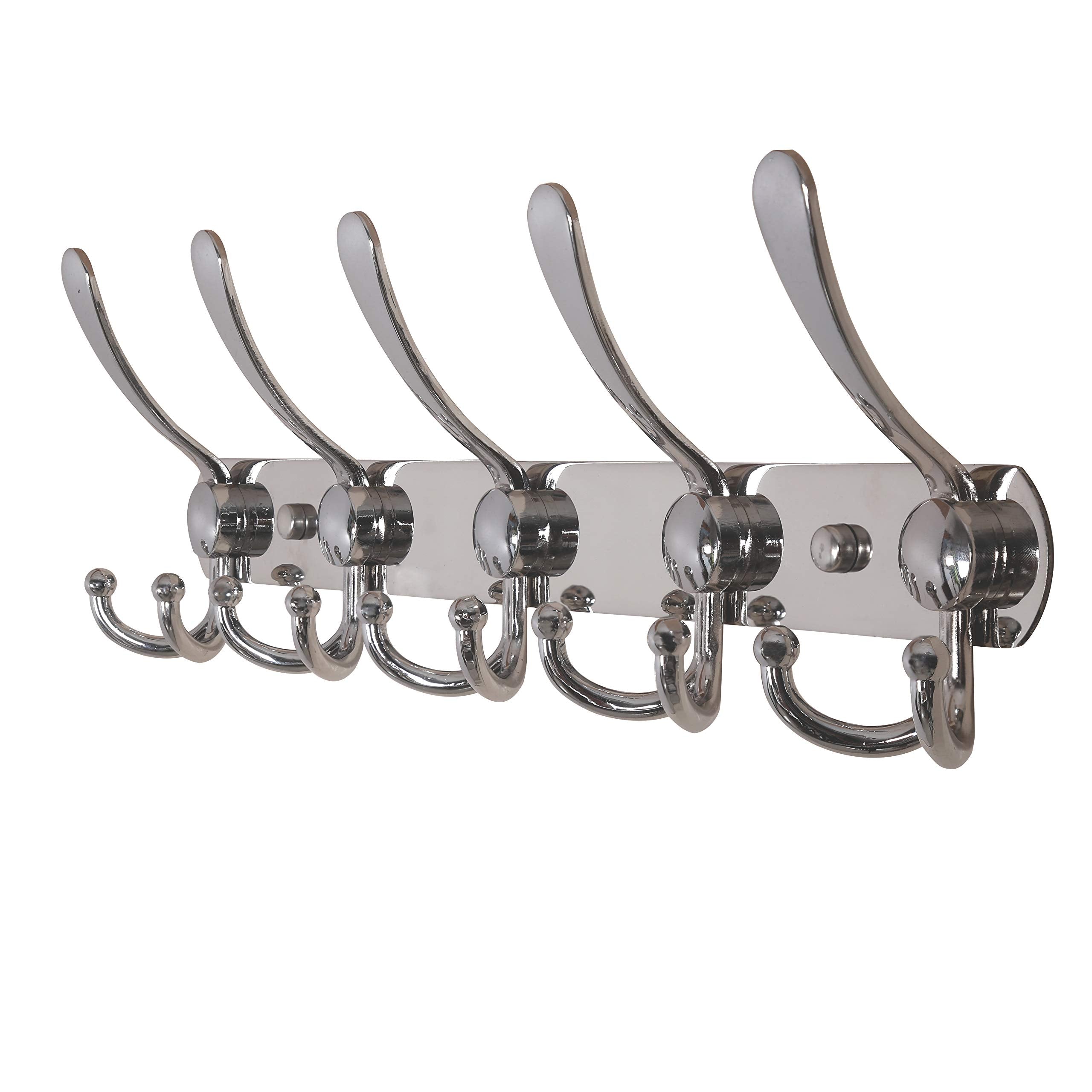 Dseap Coat Rack Wall Mounted - 5 Tri Hooks, Heavy Duty, Stainless Steel, Metal Coat Hook Rail for Coat Hat Towel Purse Robes Mudroom Bathroom Entryway (Black, 2 Packs)