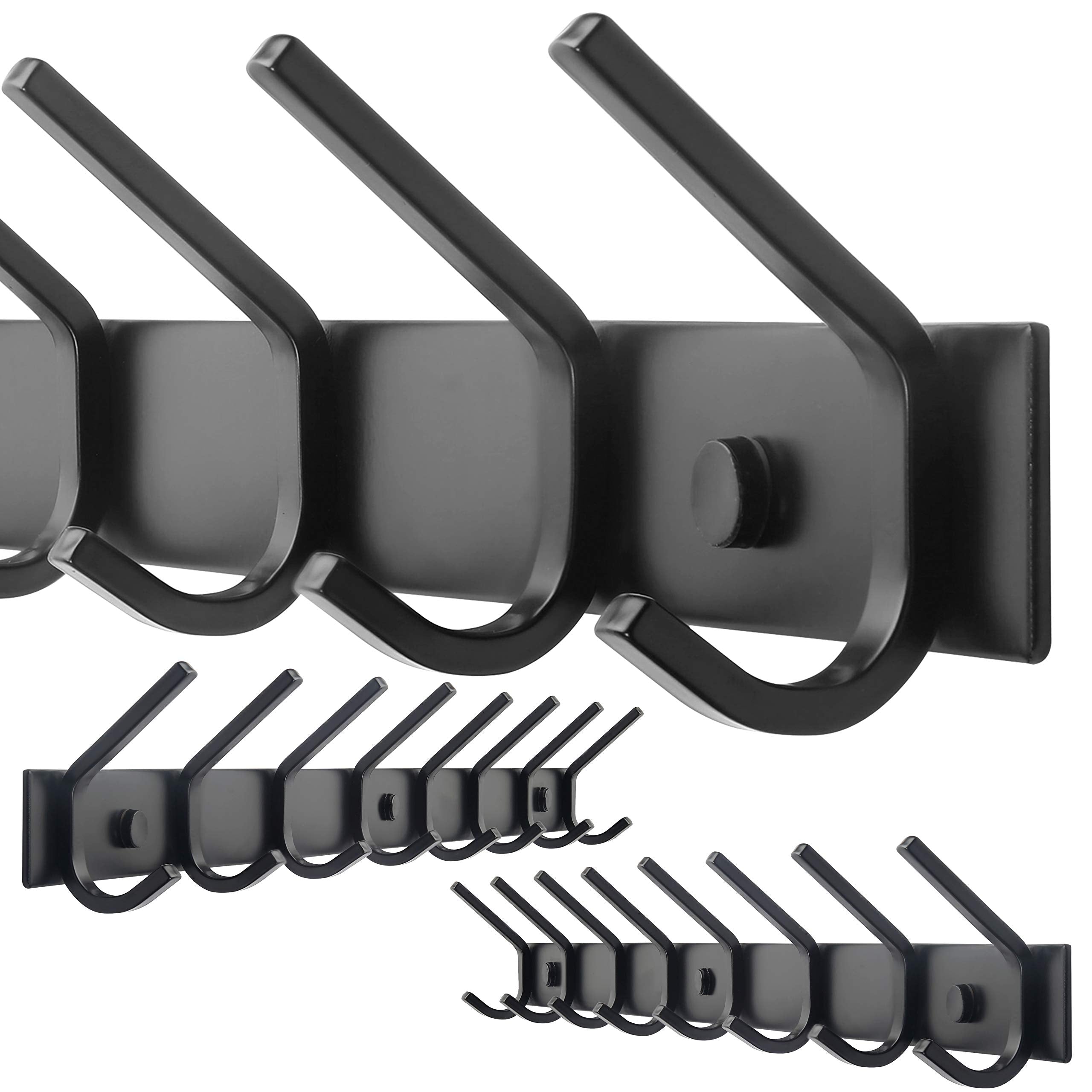 WEBI Coat Rack Wall Mounted,17-1/8 Inch Hooks for Hanging Coats,Heavy Duty Metal Hook Rail with 6 Double Dual Hooks Hanger Wall Mount for Purse Clothes Jacket Backpack Entryway,Black