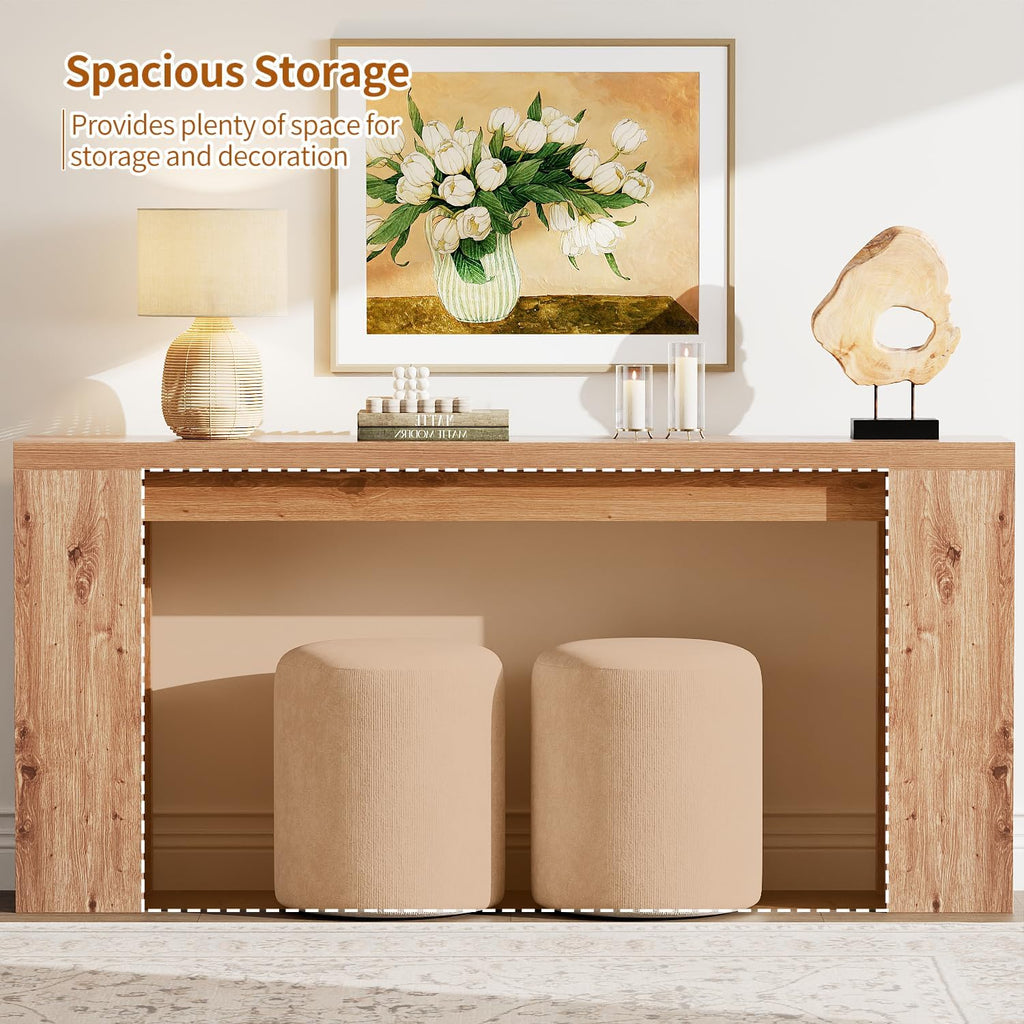 70.9 Inch Extra Long Console Table, Farmhouse Entryway Table with Thickened Base, Wood Sofa Table Behind Couch Table, Narrow Entryway Accent Table for Living Room, Hallway, Entrance, Foyer, Brown