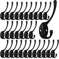 IBosins 10 Pack Dual Coat Hooks Wall Mounted with 40 Screws Retro Double Hooks Utility Black No Rust Hooks for Coat, Scarf, Bag, Towel, Key, Cap, Cup, Hat (Black)