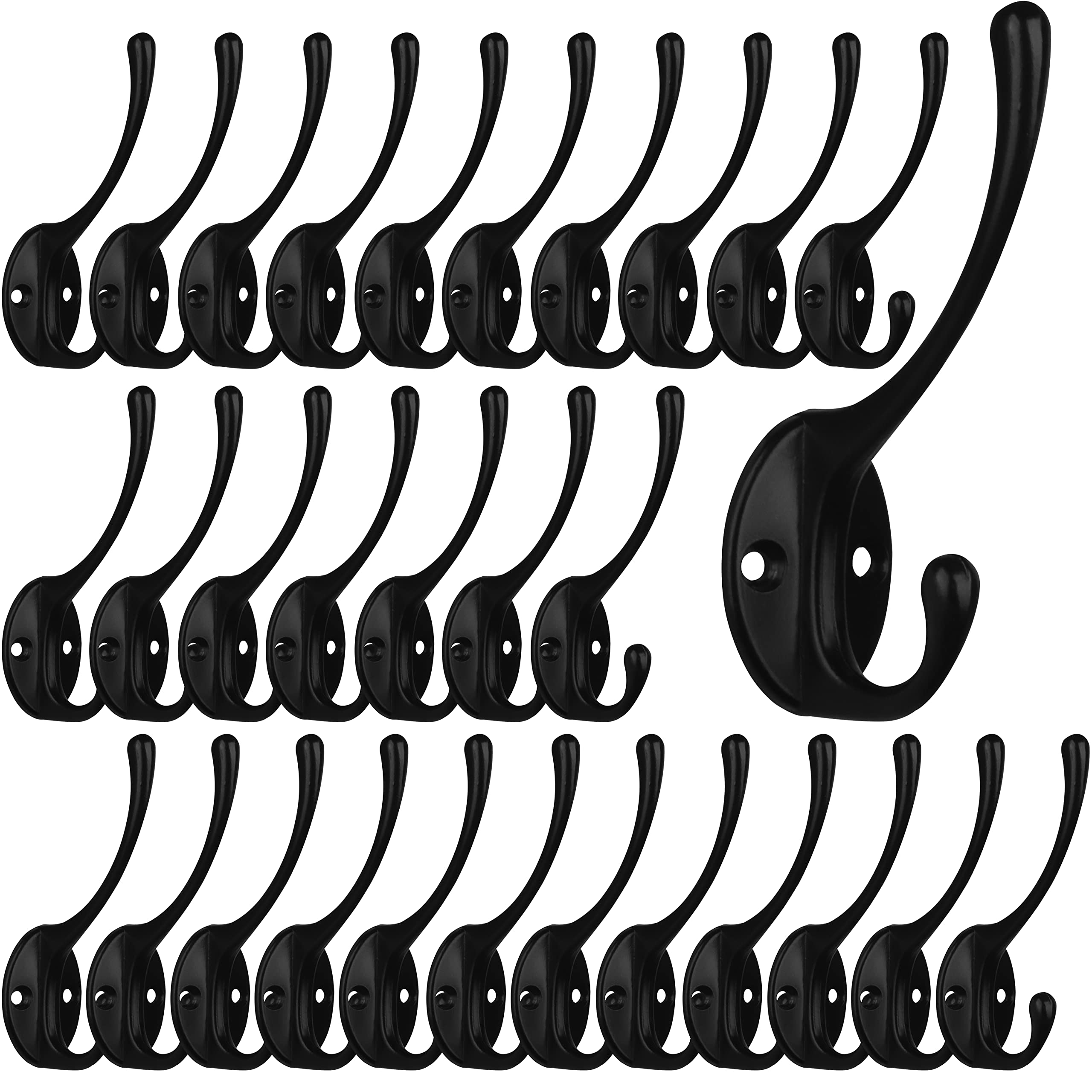IBosins 10 Pack Dual Coat Hooks Wall Mounted with 40 Screws Retro Double Hooks Utility Black No Rust Hooks for Coat, Scarf, Bag, Towel, Key, Cap, Cup, Hat (Black)