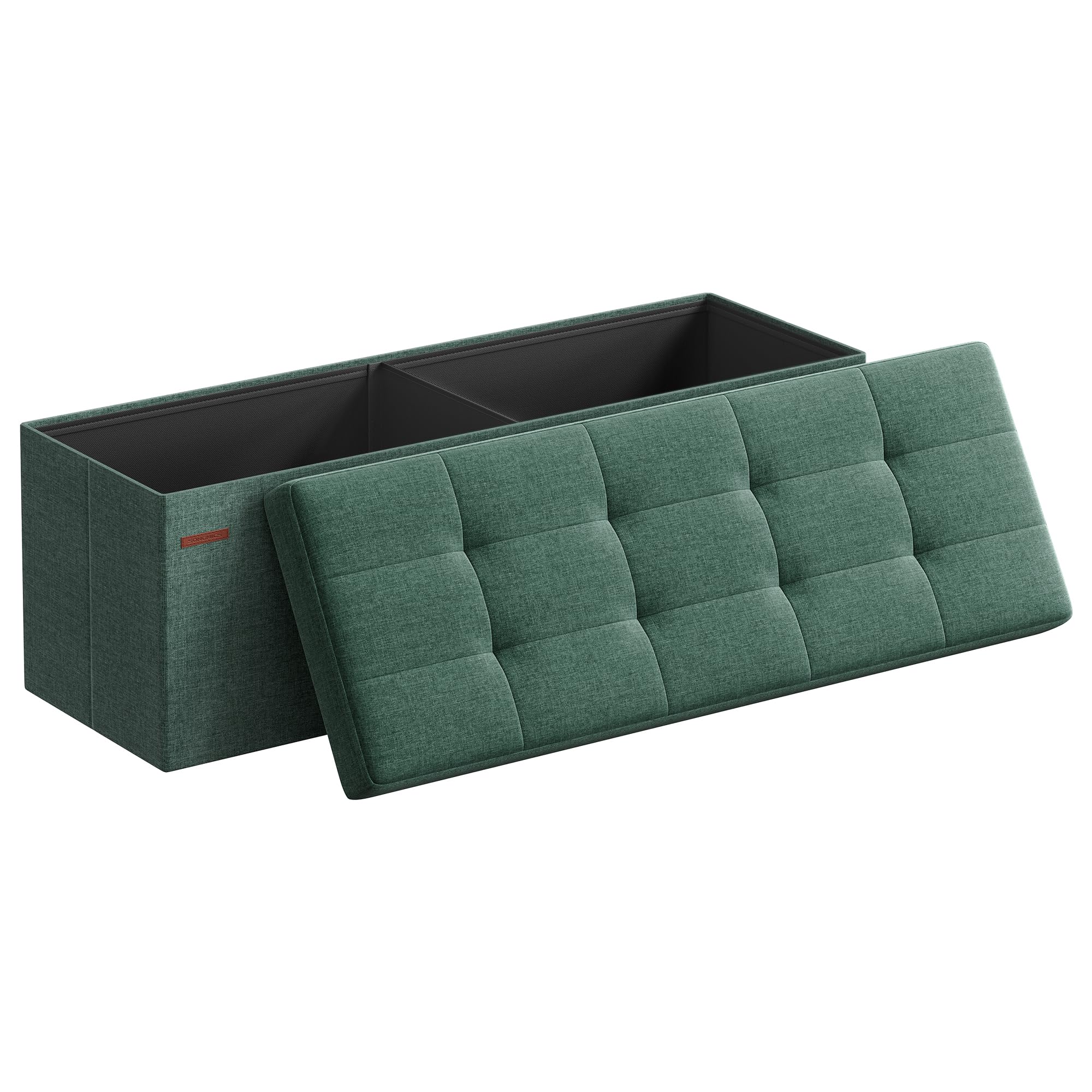 SONGMICS MAZIE Collection - 43 Inches Folding Storage Ottoman Bench, Ottoman Foot Rest, End of Bed Bench, Storage Chest, Load 660 lb, for Living Room, Bedroom, Entryway, Dark Gray ULSF77K