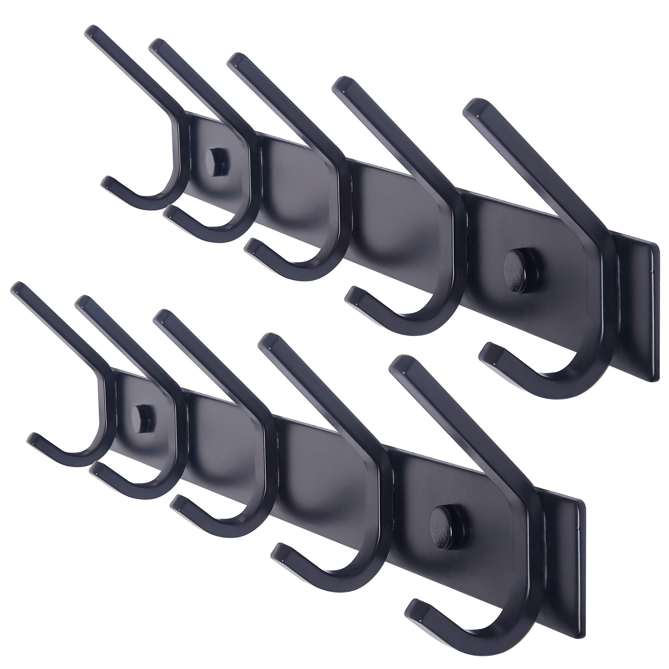 WEBI Coat Rack Wall Mounted,17-1/8 Inch Hooks for Hanging Coats,Heavy Duty Metal Hook Rail with 6 Double Dual Hooks Hanger Wall Mount for Purse Clothes Jacket Backpack Entryway,Black