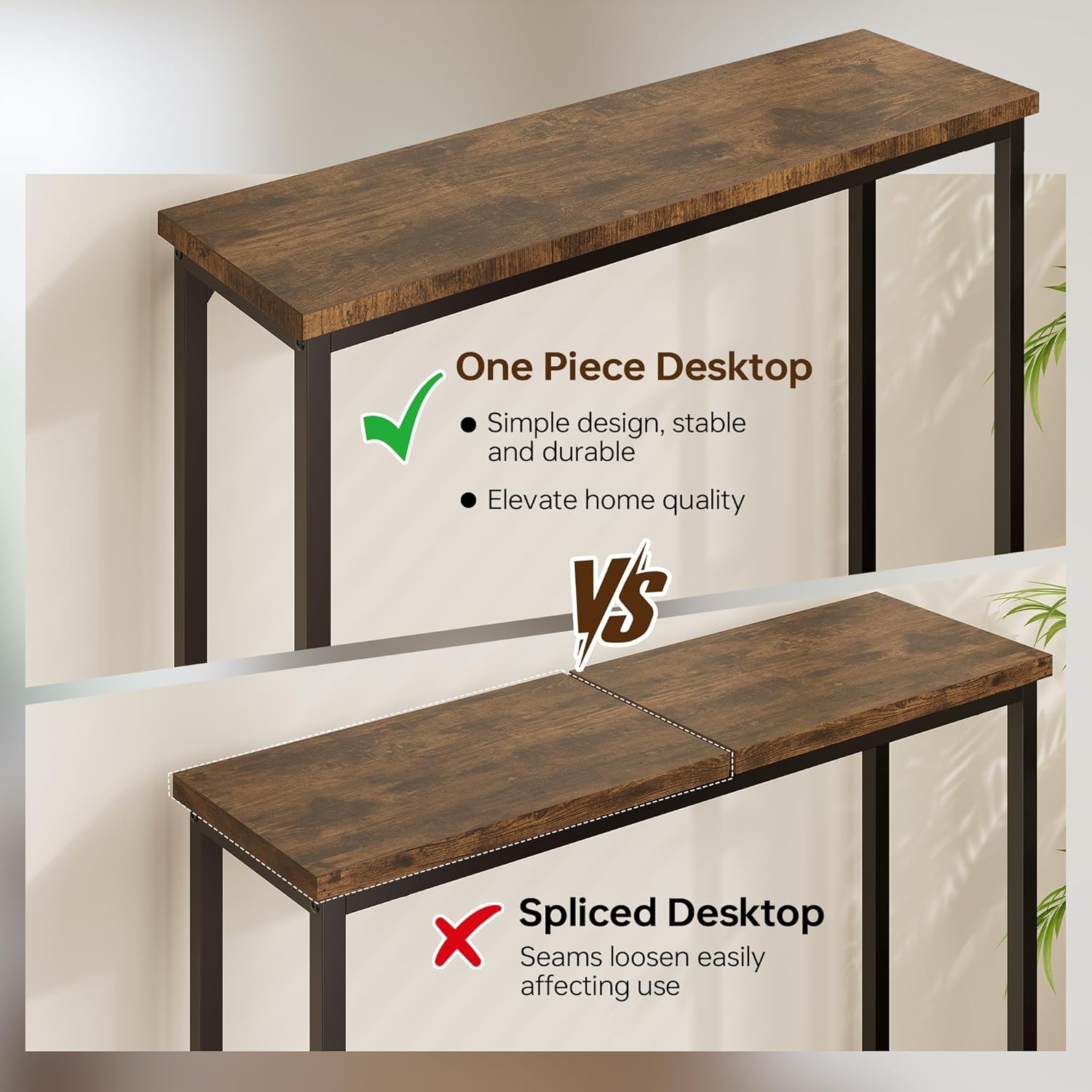 Narrow Console Table for Entryway with One-Piece Desktop (No Splicing), Slim Sofa Table Behind Couch, Thin Hallway Table for Small Spaces, Living Room Bedroom Office, Brown