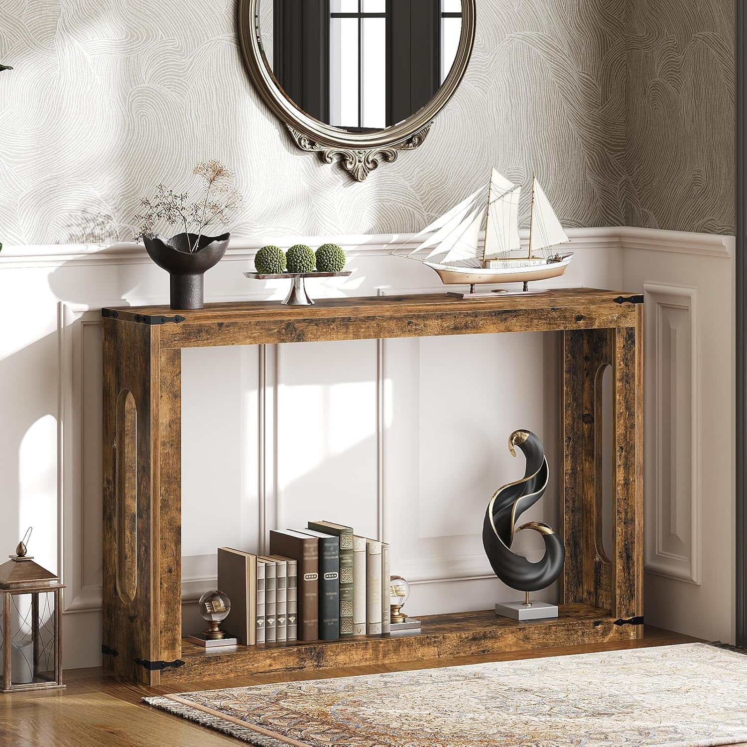 YATINEY Farmhouse Console Table, 47.2 Inches Wooden Sofa Table, Behind Couch Table with Storage, Industrial Hallway Accent Table for Living Room, Entryway, Hallway, Rustic Brown CT24BR