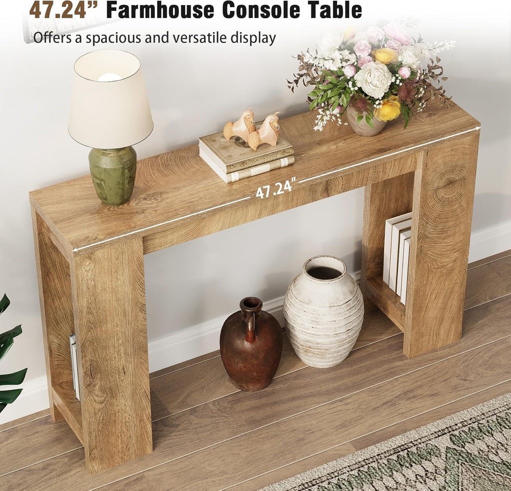 Tohomeor Entryway Console Table, Farmhouse Narrow Sofa Table Behind Couch, Wood Rectangular Accent Table for Living Room Hallway Entrance Foyer, Rustic Wood Grain