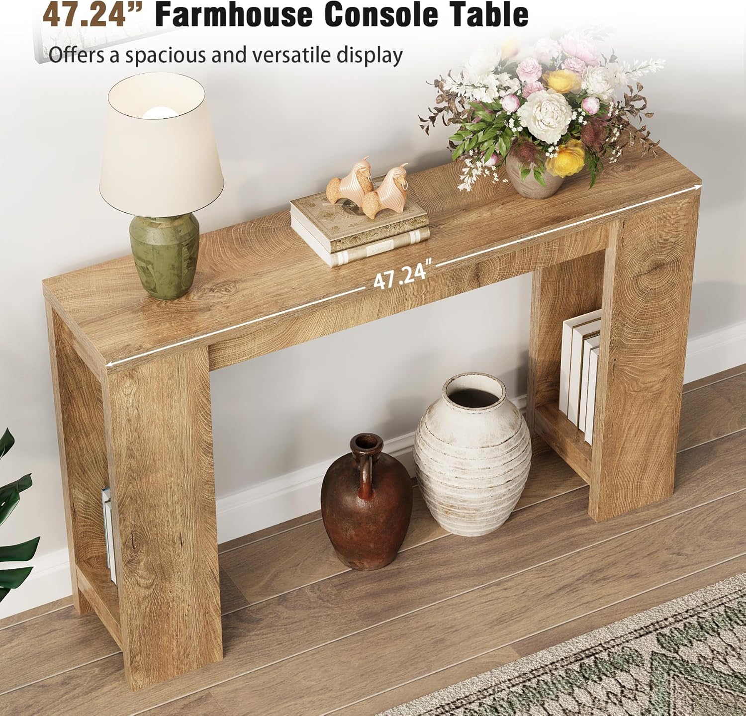 Tohomeor Entryway Console Table, Farmhouse Narrow Sofa Table Behind Couch, Wood Rectangular Accent Table for Living Room Hallway Entrance Foyer, Rustic Wood Grain