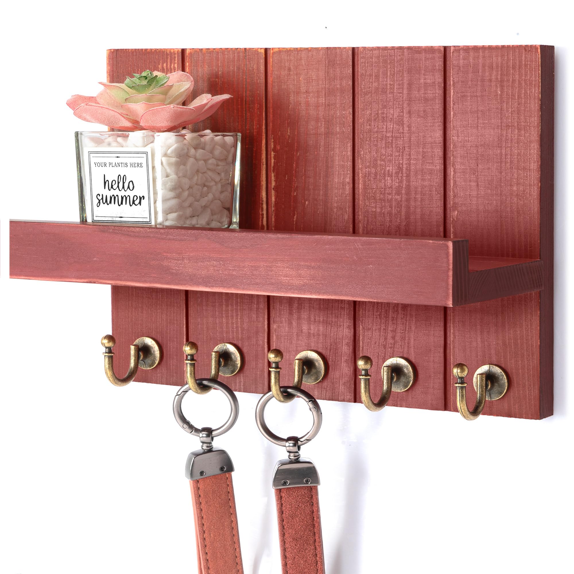Rebee Vision Decorative Key Holder Wall Mount - Rustic Key Holder for Wall with Shelf and Mail Organizer for Living Room Decor - Home Essentials for Home Improvement (Brown, 3.54" x 10" x 7.28")