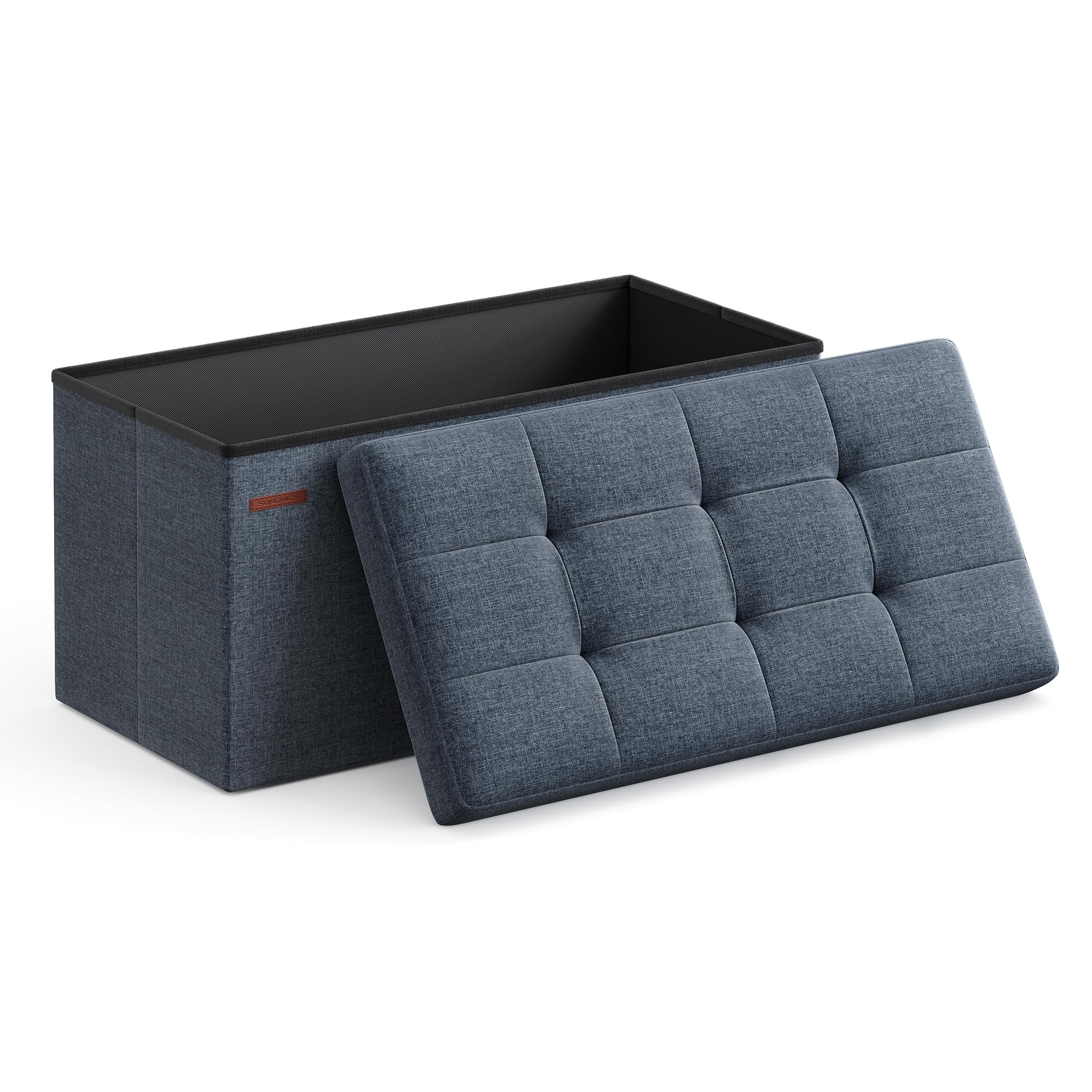 SONGMICS MAZIE Collection - 43 Inches Folding Storage Ottoman Bench, Ottoman Foot Rest, End of Bed Bench, Storage Chest, Load 660 lb, for Living Room, Bedroom, Entryway, Dark Gray ULSF77K