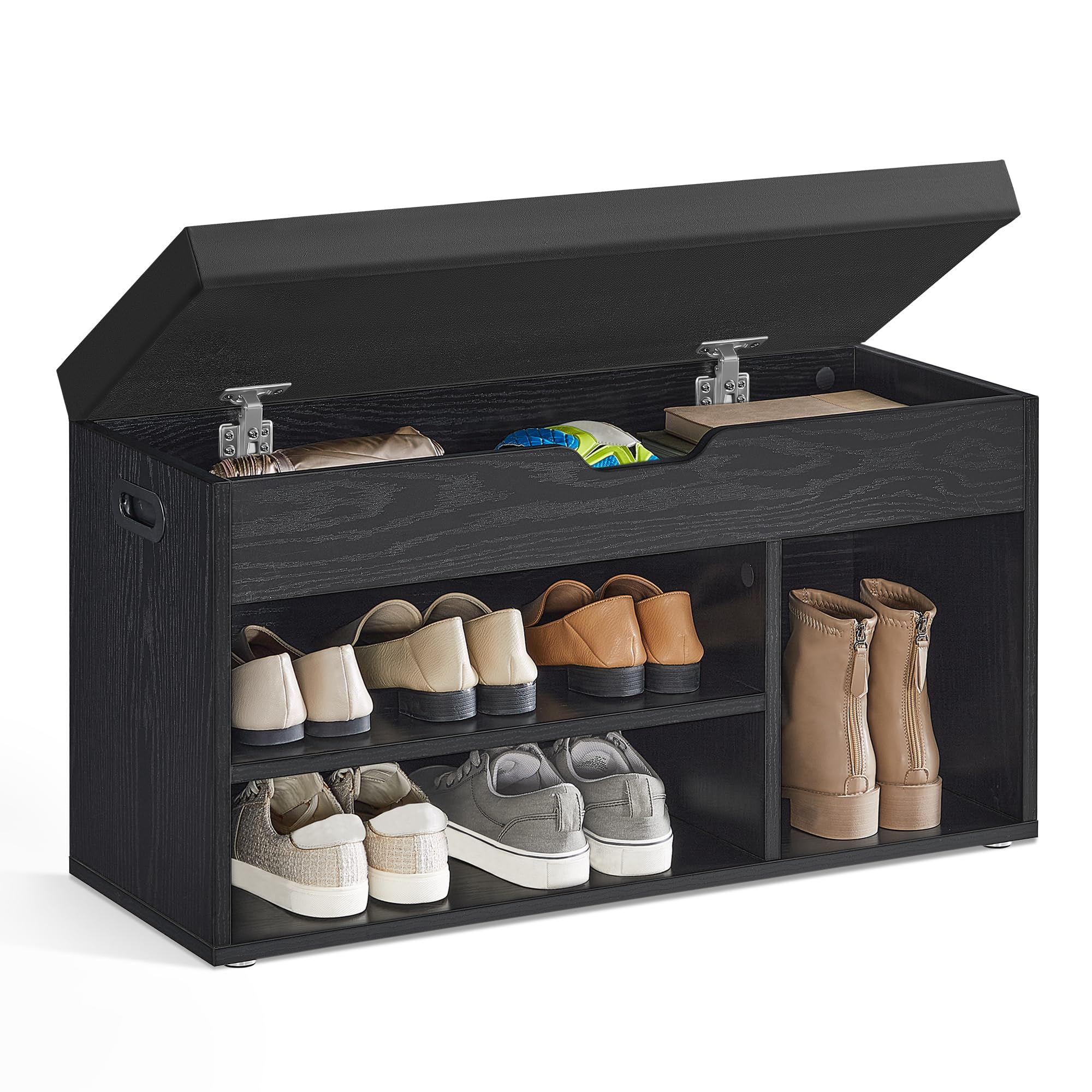 VASAGLE CUSTOS Collection - Storage Bench with Cushion, Shoe Bench, Padded Seat, Hidden Storage, Entryway, Hold up to 300 lb, 11.8 x 31.5 x 17.3 Inches, Rustic Brown and Ink Black ULHS30BX