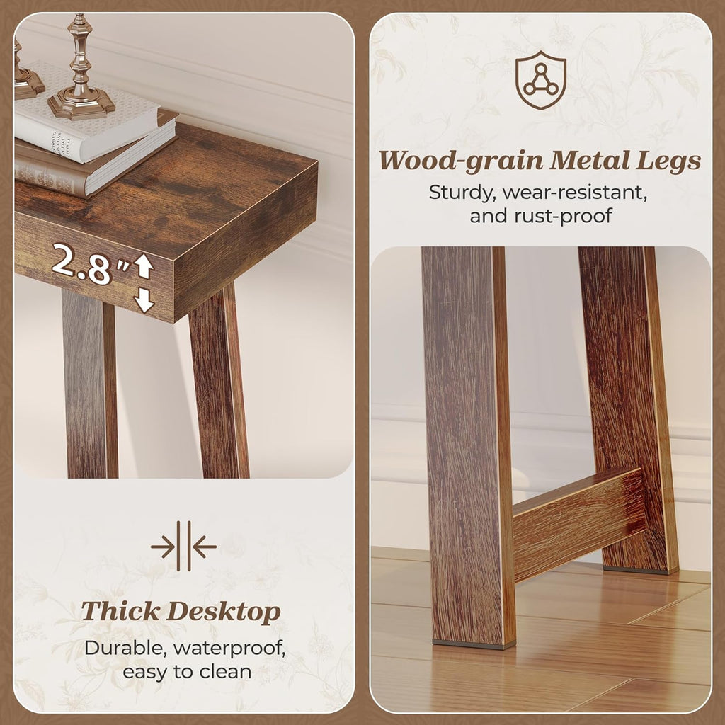 Huuger Entryway Console Table with Charging Station, USB-C Port, 39.4 Inch Sofa Table with Metal Legs, Entry Hallway Table with Thicker Desktop, Modern Behind Couch Table, Rustic Brown