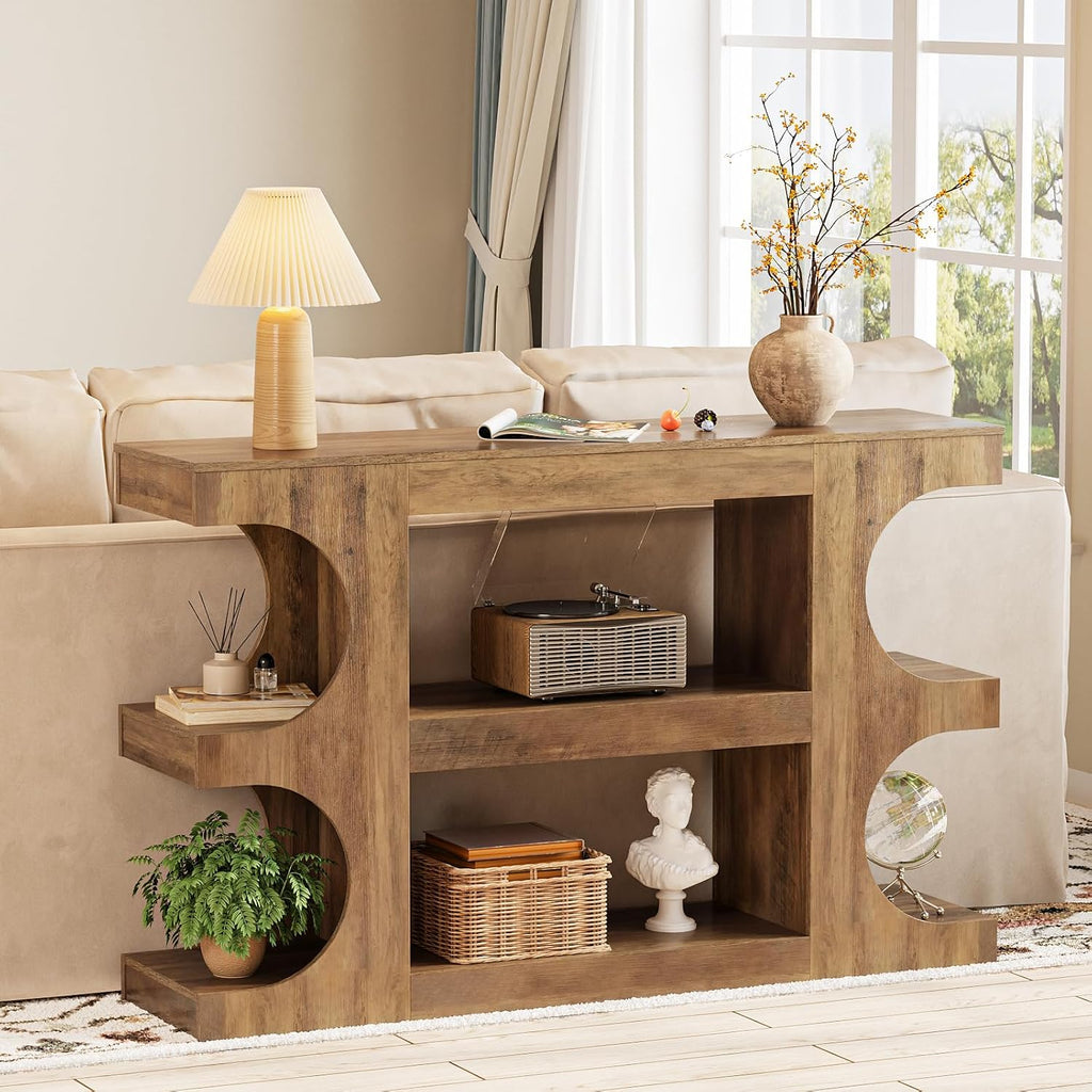 Tohomeor Console Tables for Entryway 47.24-Inch, Wooden Sofa Table Behind The Couch, Farmhouse Wooden Entry Foyer Tables for Entrance Hallway Living Room Home, Retro Brown