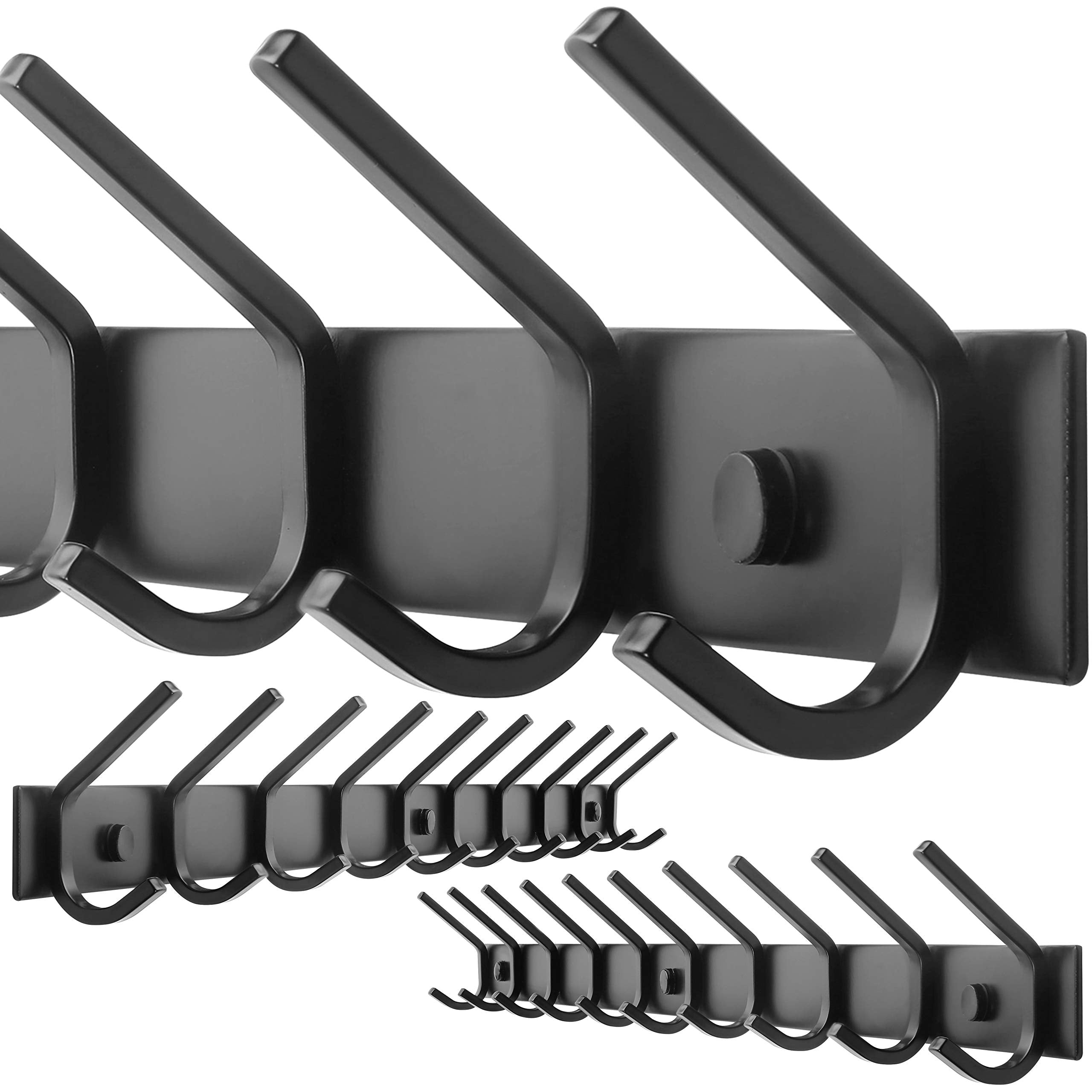 WEBI Coat Rack Wall Mounted,17-1/8 Inch Hooks for Hanging Coats,Heavy Duty Metal Hook Rail with 6 Double Dual Hooks Hanger Wall Mount for Purse Clothes Jacket Backpack Entryway,Black