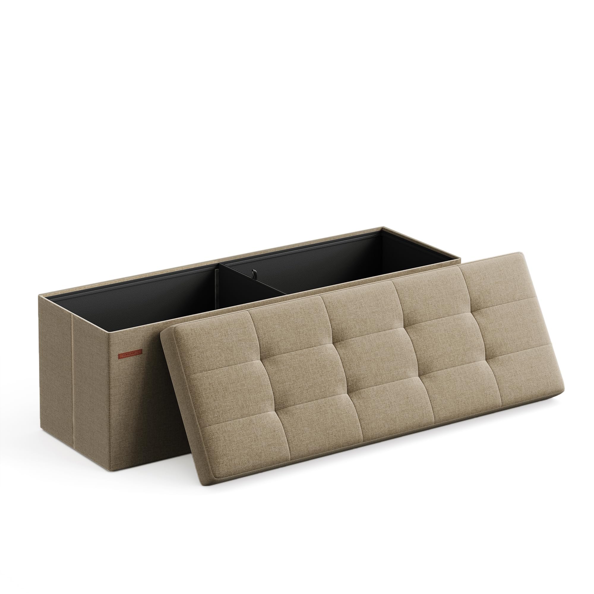 SONGMICS MAZIE Collection - 43 Inches Folding Storage Ottoman Bench, Ottoman Foot Rest, End of Bed Bench, Storage Chest, Load 660 lb, for Living Room, Bedroom, Entryway, Dark Gray ULSF77K