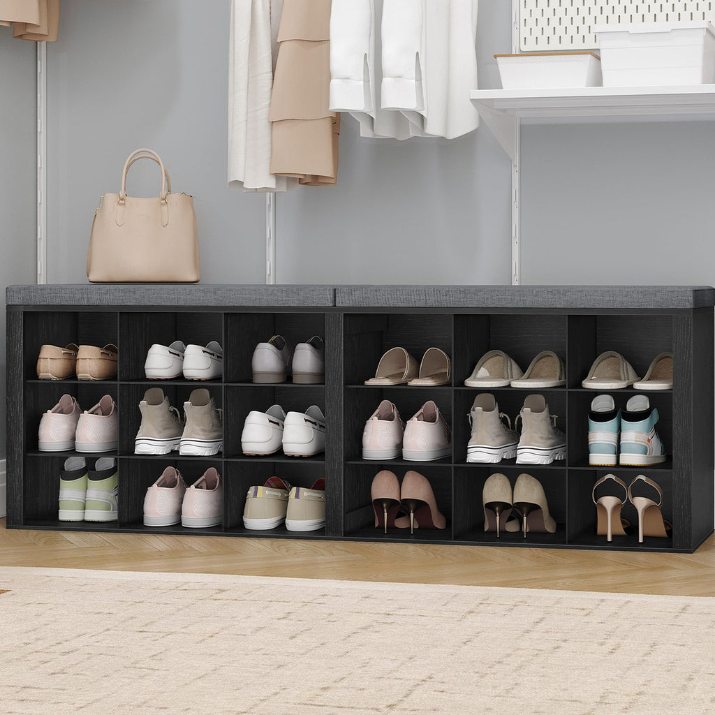 Hzuaneri Shoe Storage Bench with Cushion, Entryway Storage Bench with 18 Cubbies, 9.5" Widened Organizer Cabinet, Long Cubby Rack for Living Room, Bedroom, Entryway, White SB25703GY