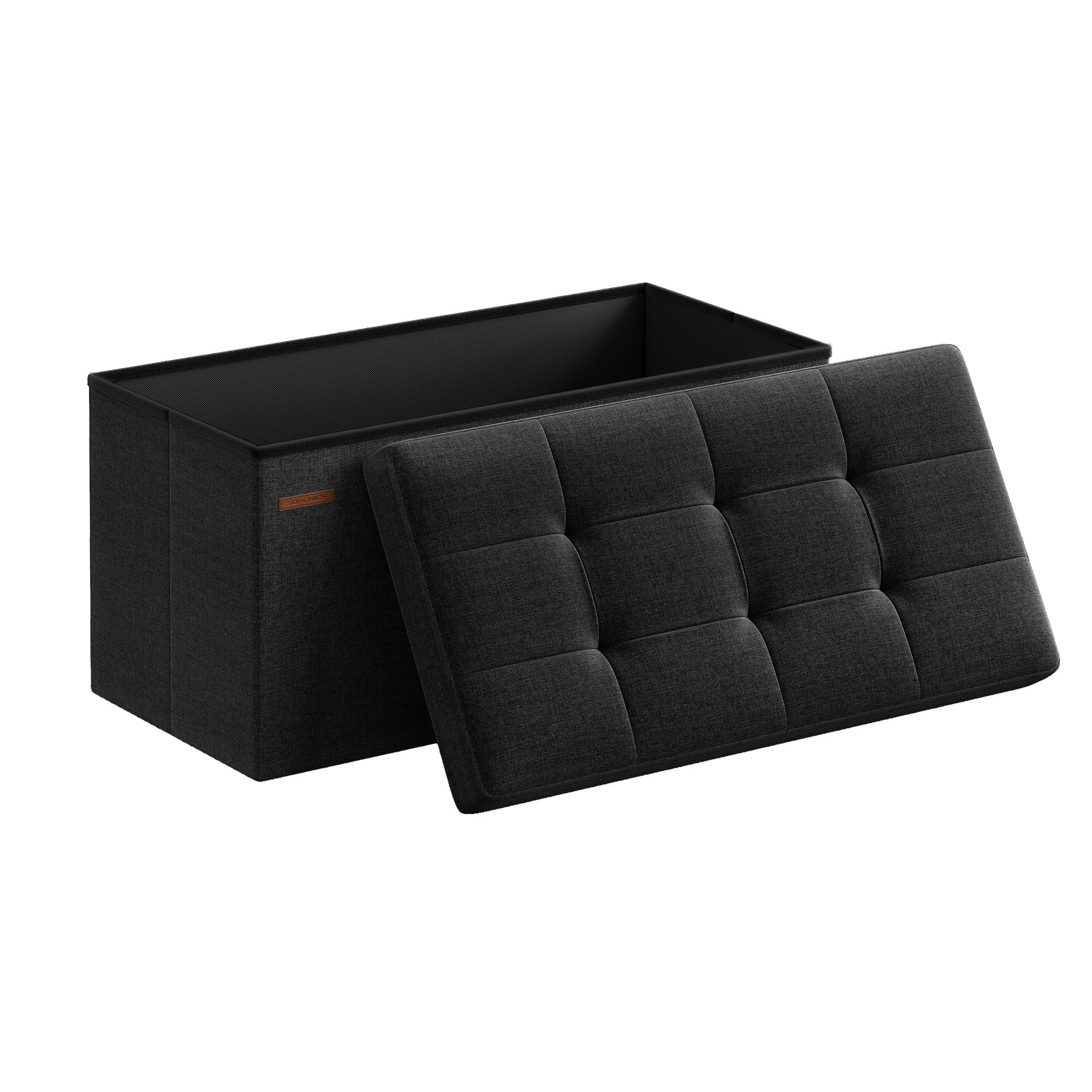 SONGMICS MAZIE Collection - 43 Inches Folding Storage Ottoman Bench, Ottoman Foot Rest, End of Bed Bench, Storage Chest, Load 660 lb, for Living Room, Bedroom, Entryway, Dark Gray ULSF77K
