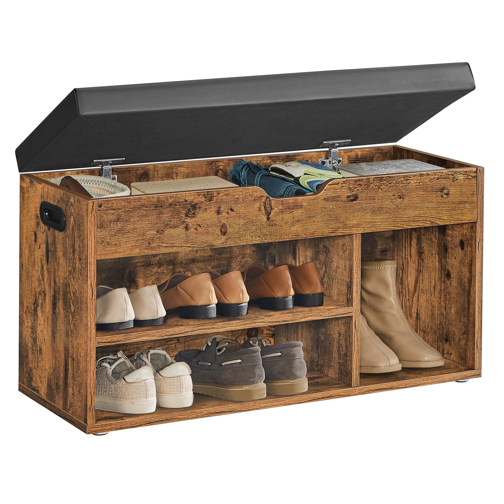 VASAGLE CUSTOS Collection - Storage Bench with Cushion, Shoe Bench, Padded Seat, Hidden Storage, Entryway, Hold up to 300 lb, 11.8 x 31.5 x 17.3 Inches, Rustic Brown and Ink Black ULHS30BX