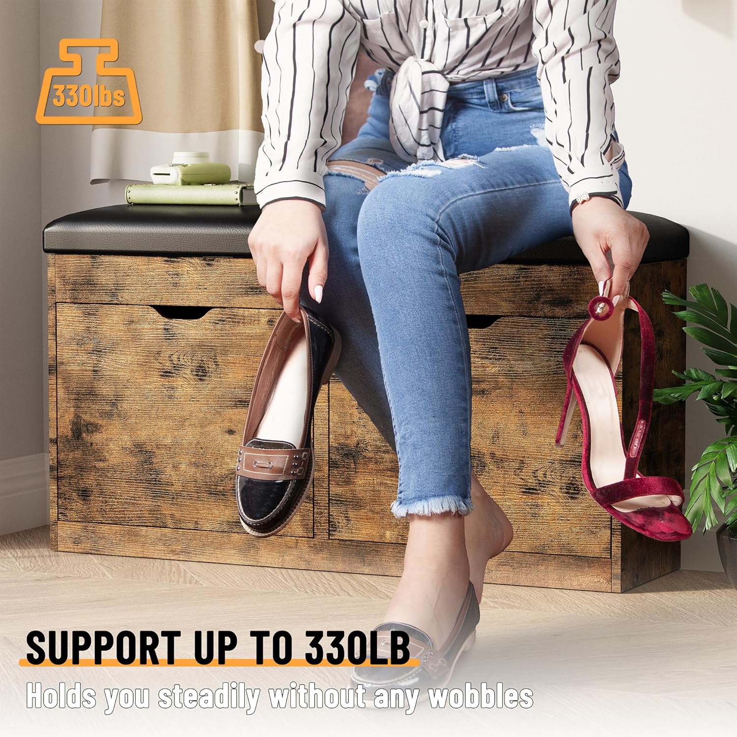 40" Shoe Storage Bench with 2 Flip Drawers & Padded Seat Cushion, Shoe Cabinet with Lift Top Storage Box, Shoe Bench Shoe Organizer for Entryway, Hallway, Living Room, Vintage Brown