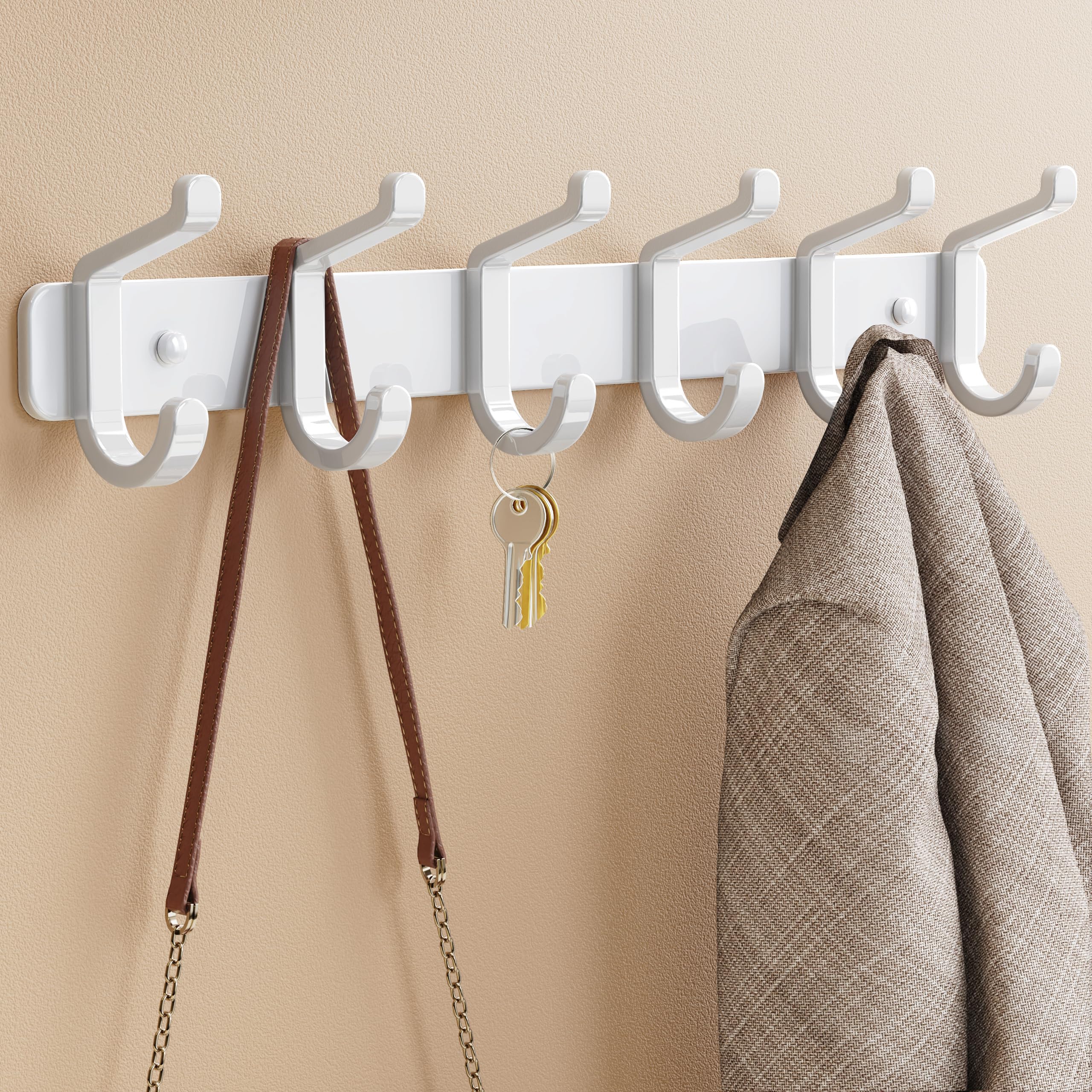 pickpiff Coat Rack Wall Mounted Heavy-Duty: Metal Coat Hanger 6 Hooks for Hanging Hat, Clothes, Robe, Keys, Backpack, Bathroom Towels, Jacket, Purse - Closet, Door, Entryway, Mudroom (Black, 1 Pack)